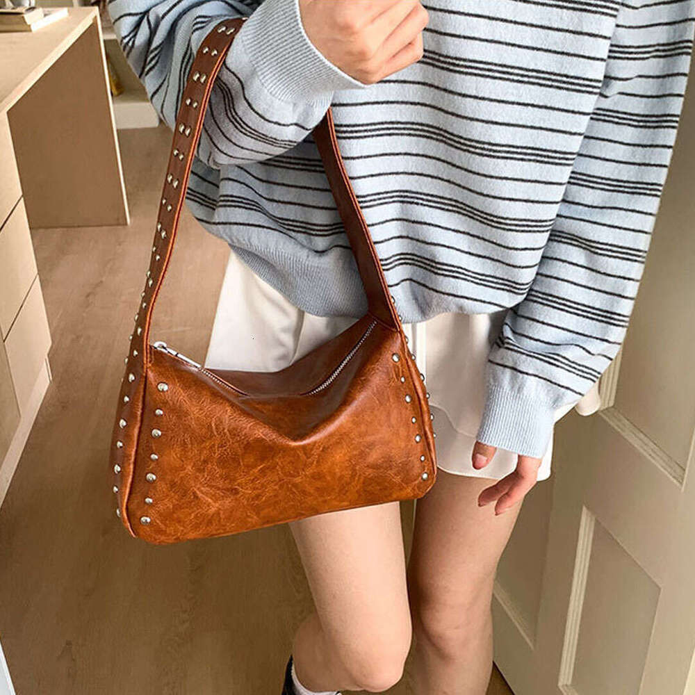Spring And Summer New Women's Underarm Shoulder Rivet Handbag Y2k Pillow Bag B5