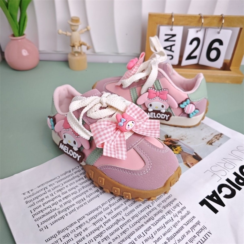Kids Casual Shoes Girls Cartoon MELODY PU Leather Outdoor Bow AntiSlip Sneakers Pink Size 2637 w250725