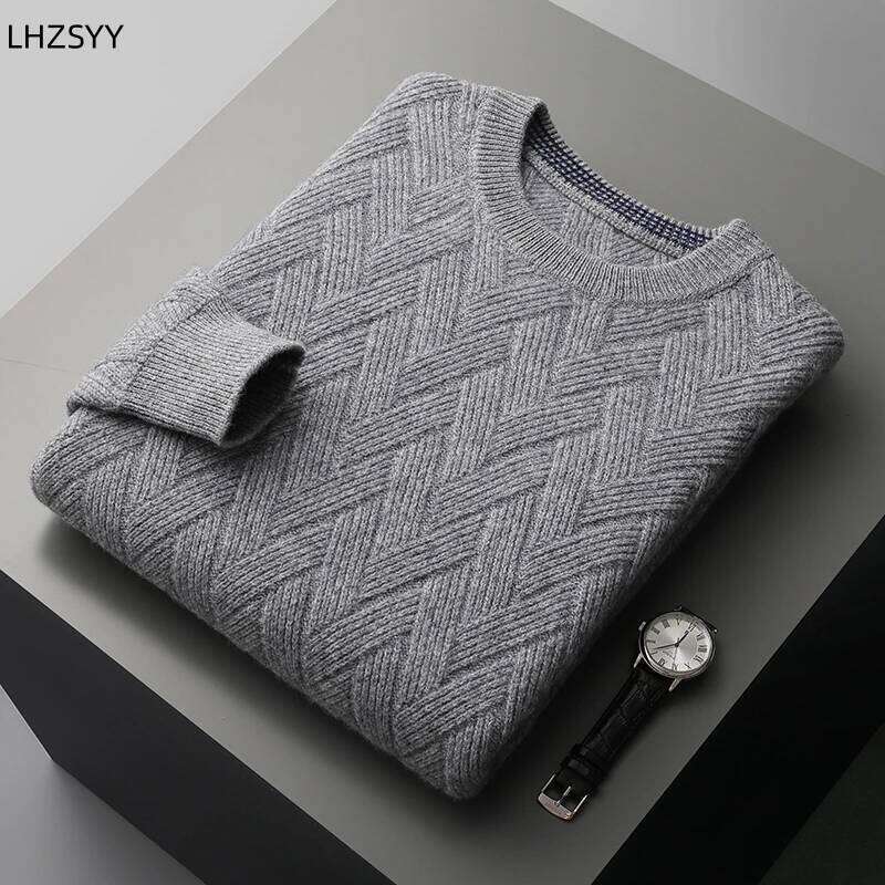 LHZSYY Men' New 100%Cashmere Sweater Winter O-Neck Mat Pullovers Long Sleeve Loose Plus Size Base Shirt Thicken Casual Knit Tops 250812