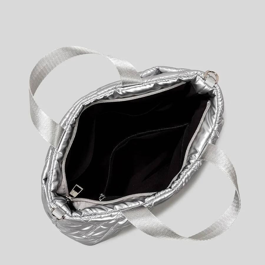 Casual Sier Lingge Quilted Padded Small Tote Bag Soft Nylon Puffer Women Handbag Trend Wide Strap Shoulder Crossbody Bags 2025