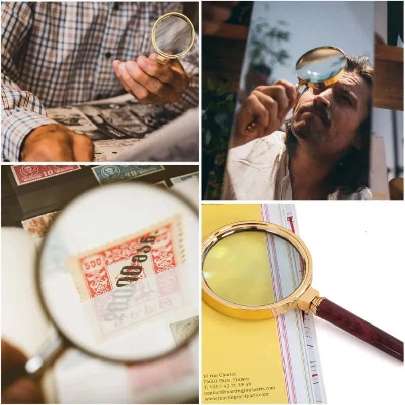 ZEXEF 10X Handheld Magnifier with Wooden Handle 6070mm Magnifying Glass for Home Learning Reading and Fault Finding 250804