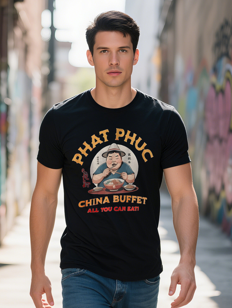 China Buffet Slogan Black Men's Casual Crew Neck T-Shirt Funny PHAT PHUC Graphic Ideal Gift for Men