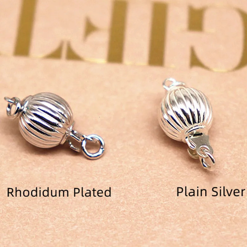 Solid 925 Sterling Silver Clasp Corrugated Round Box Buckle Safety Tab Loop for Pearl Necklace Jewelry DIY Making Components 250807