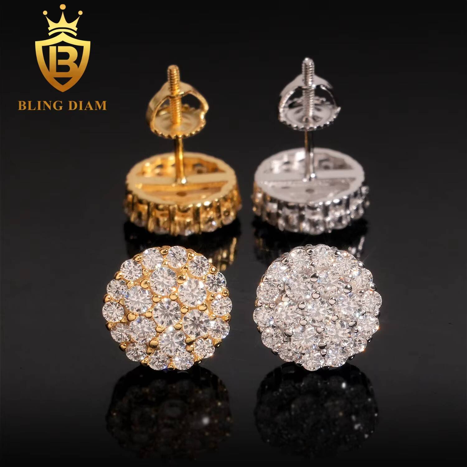 New Fashion Fine Jewelry Iced Out Flower Cluster Earrings 925 Sterling Silver VVS Moissanite Stud Earrings