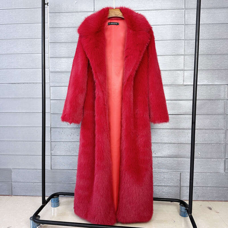 Imitation Toka fur coat, women's imitation fur, elongated suit collar, extra long winter women's coat jacket