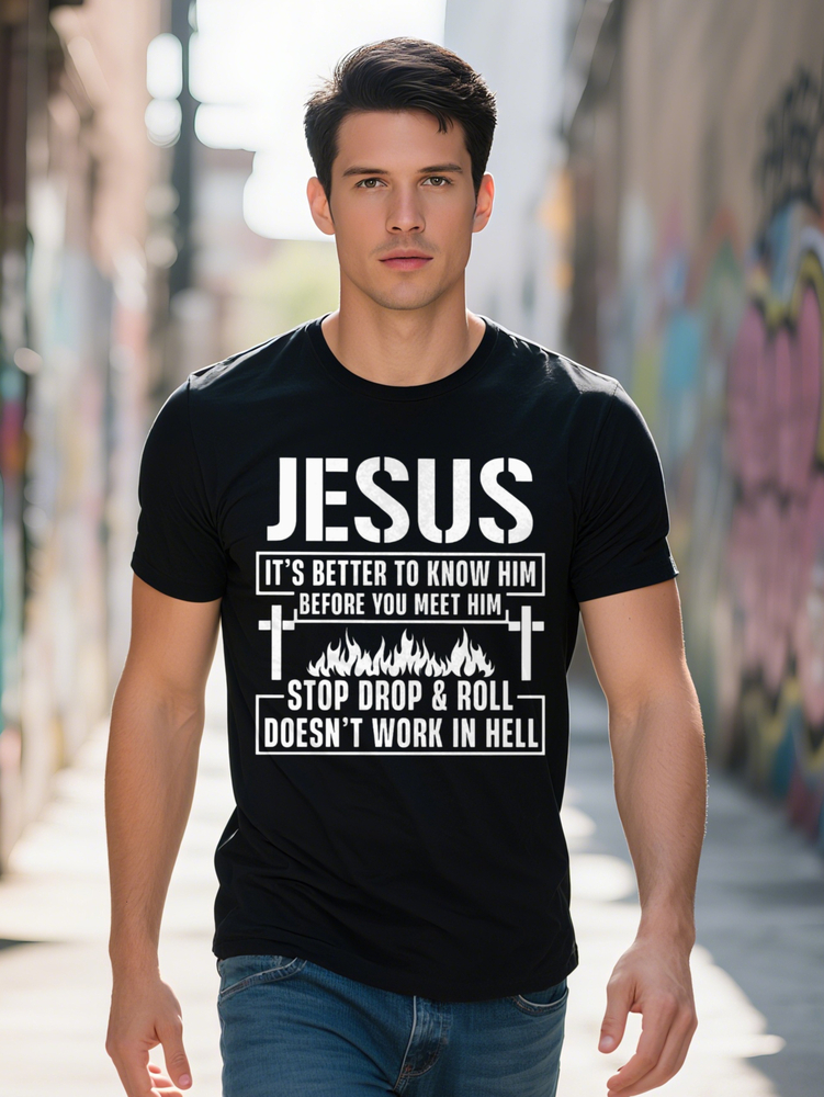 Plus Size Men's Casual Crew Neck T-Shirt with Jesus It's Better to Know Before You Meet Him Print Breathable