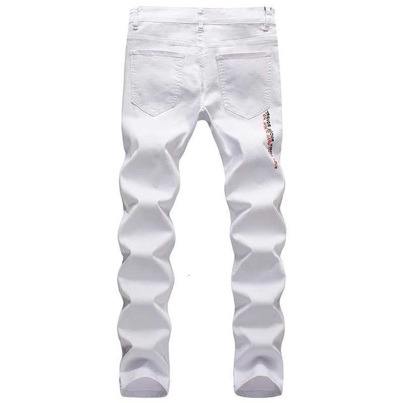 2022 Men Ripped Jeans White Black Stretch Slim Fit Spring Autumn Denim Pants Distressed Hip Hop Streetwear Biker Jeans Pants X250812