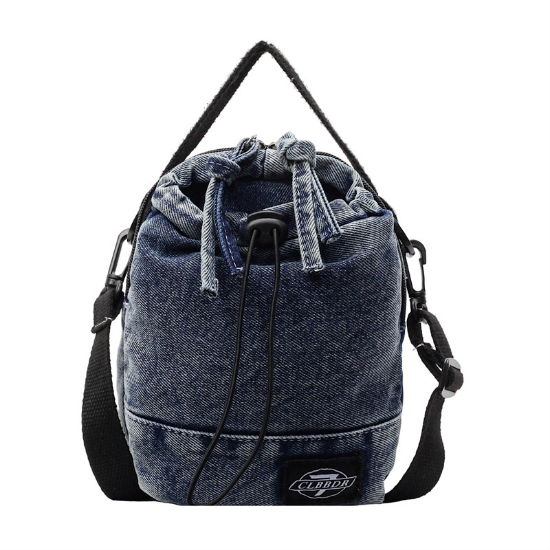 Casual Phone for Women New Versatile Small Drawstring Handheld Bucket Denim Crossbody Bag