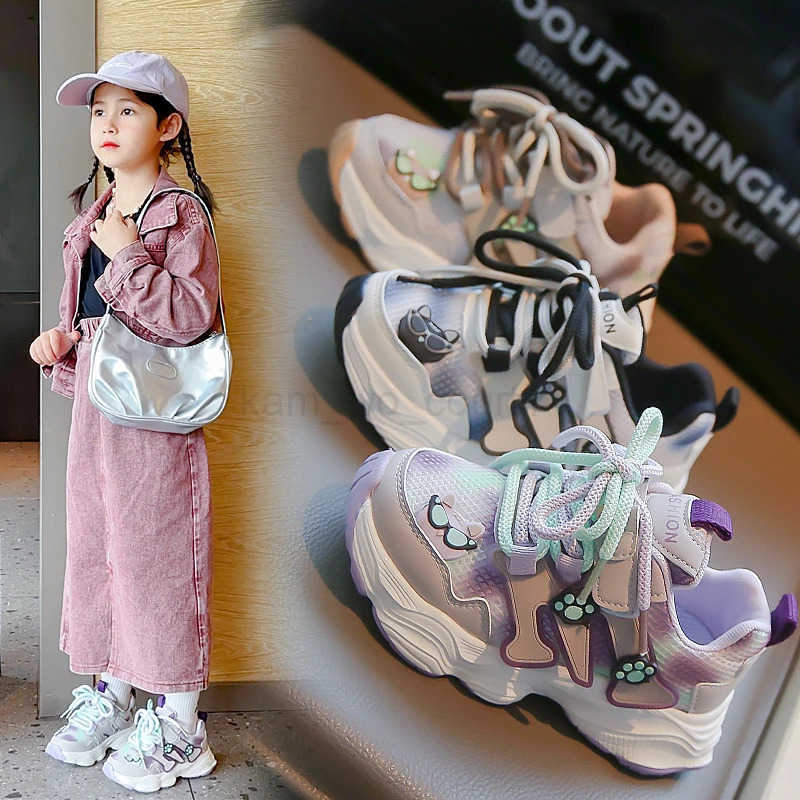 2025 Spring New Girls Boots Childrens Shoes Sports Shoes Soft Soled Girls Casual Shoes Breathable Mesh Shoes Kids Shoes M250812