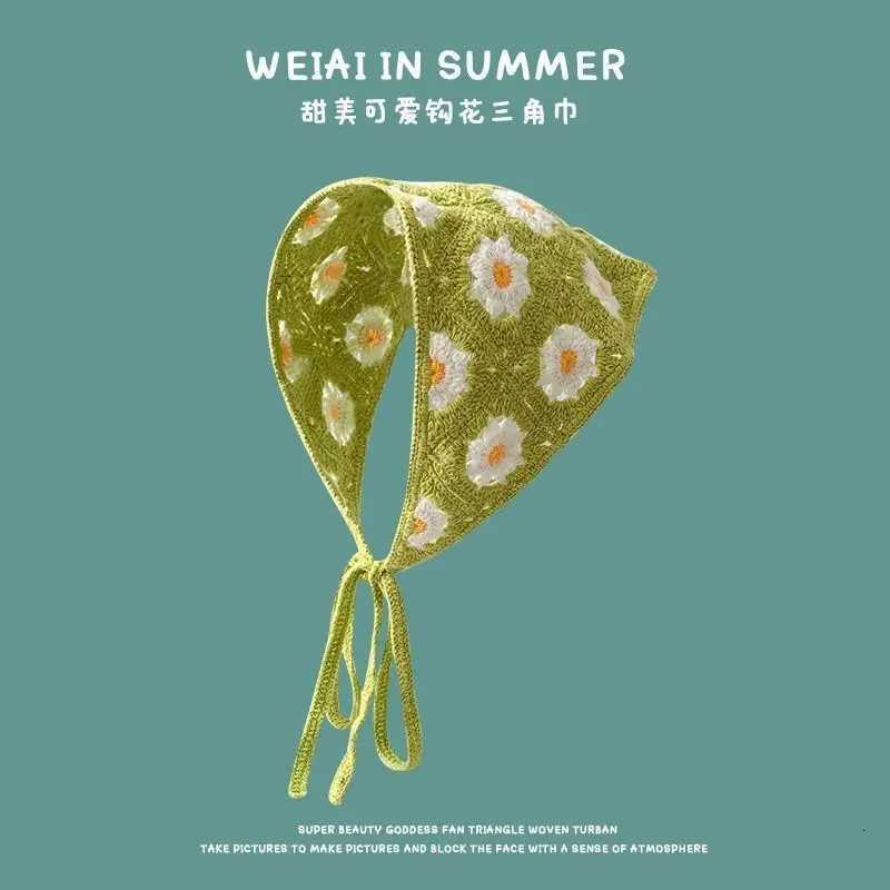 Korean Floral Lace Bandanas Headband Girls Breathable Hollow Out Hair Scarf For Women Handmade Knitted Headscarf Hat Accessories XJ250812