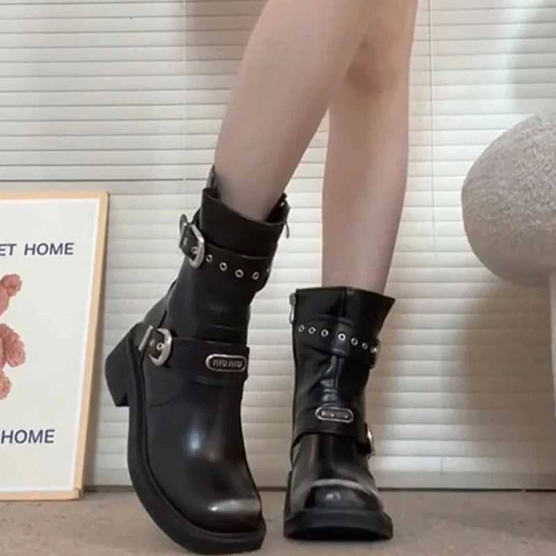 Leather Wens Half High Boots Brown Round Toe Ladies Mid Calf Shoes New In S Designer Pu Comfortable and Elegant Y2k Y250812 dh5367242