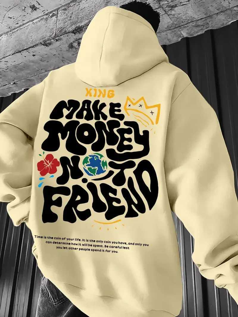 A unisex geometric pattern printed hoodie with a make money dont be friends pattern suitable for casual wear during spring Y250811