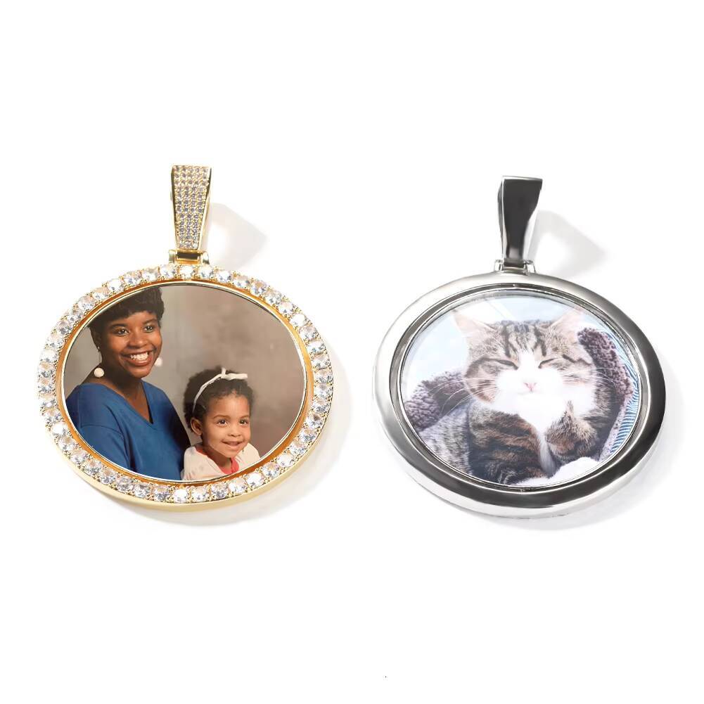 Custom Big Size Double Side Round Disc Photo Picture Frame Rotatable Memory Pendant Necklace for Women Men Anniversary Gift