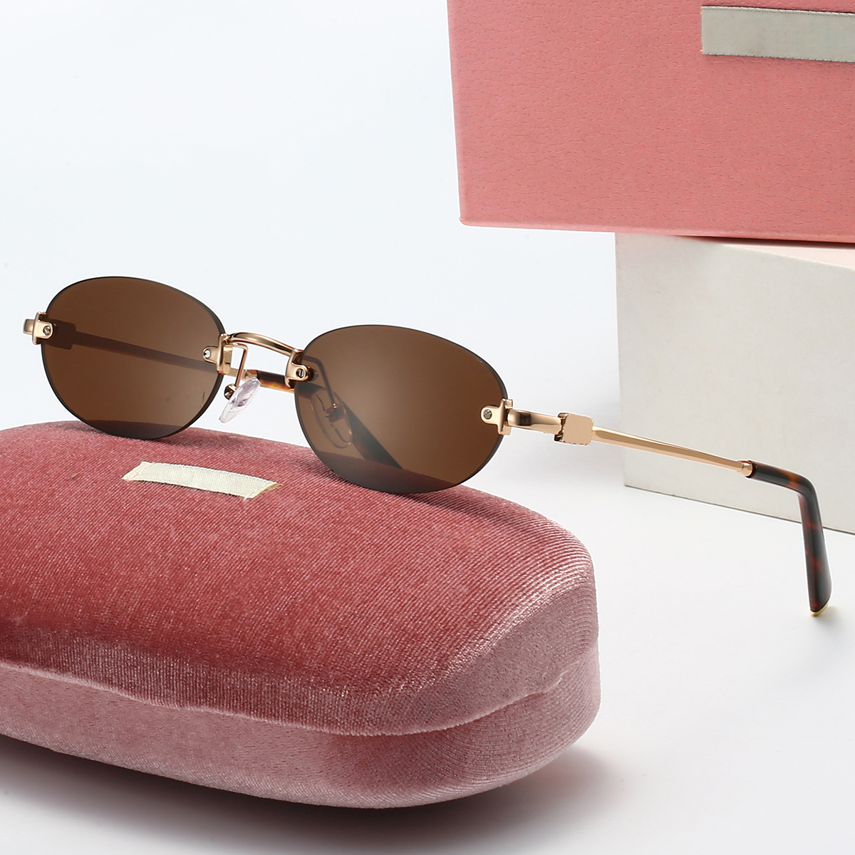 IU Designer Women's Frameless Oval Metal Leg end Luxury Outdoor Beach Travel Photography Daily Wear UV resistant Sunglasses High quality