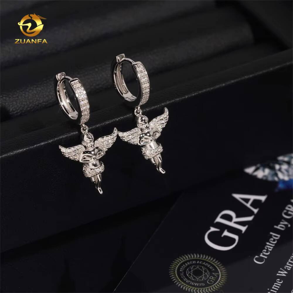 Fashion Dancing Angel Moissanite Hanging Earrings Solid 925 Sterling Silver Iced Out Moissanite Screw Back Earrings