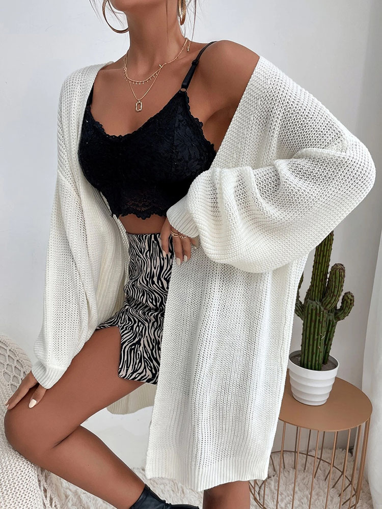 Elegant and fashionable cardigan sweater for women solid color medium to long length knit sweater simple and versatile jacket fo