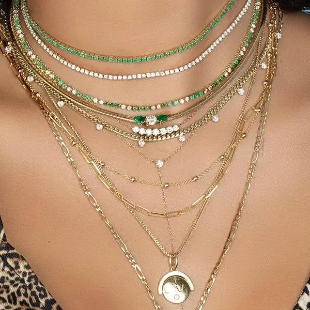 clear cz tennis chain choker necklace thin chain Gold color high quality women lady fashion trendy chockers 250807