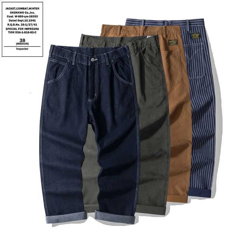 100% Cotton Color Denim Railway Worker Pants Amekaji WABASH Striped Workwear Canvas Pants American Vintage Straight X250812
