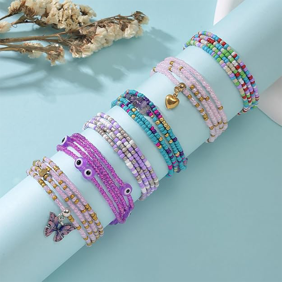 8Pcs 31.5 Inches African Waist Bead Chain Elastic Belly Beads Butterfly Shell Layered Body Chain Colorful Jewelry Accessories for Women