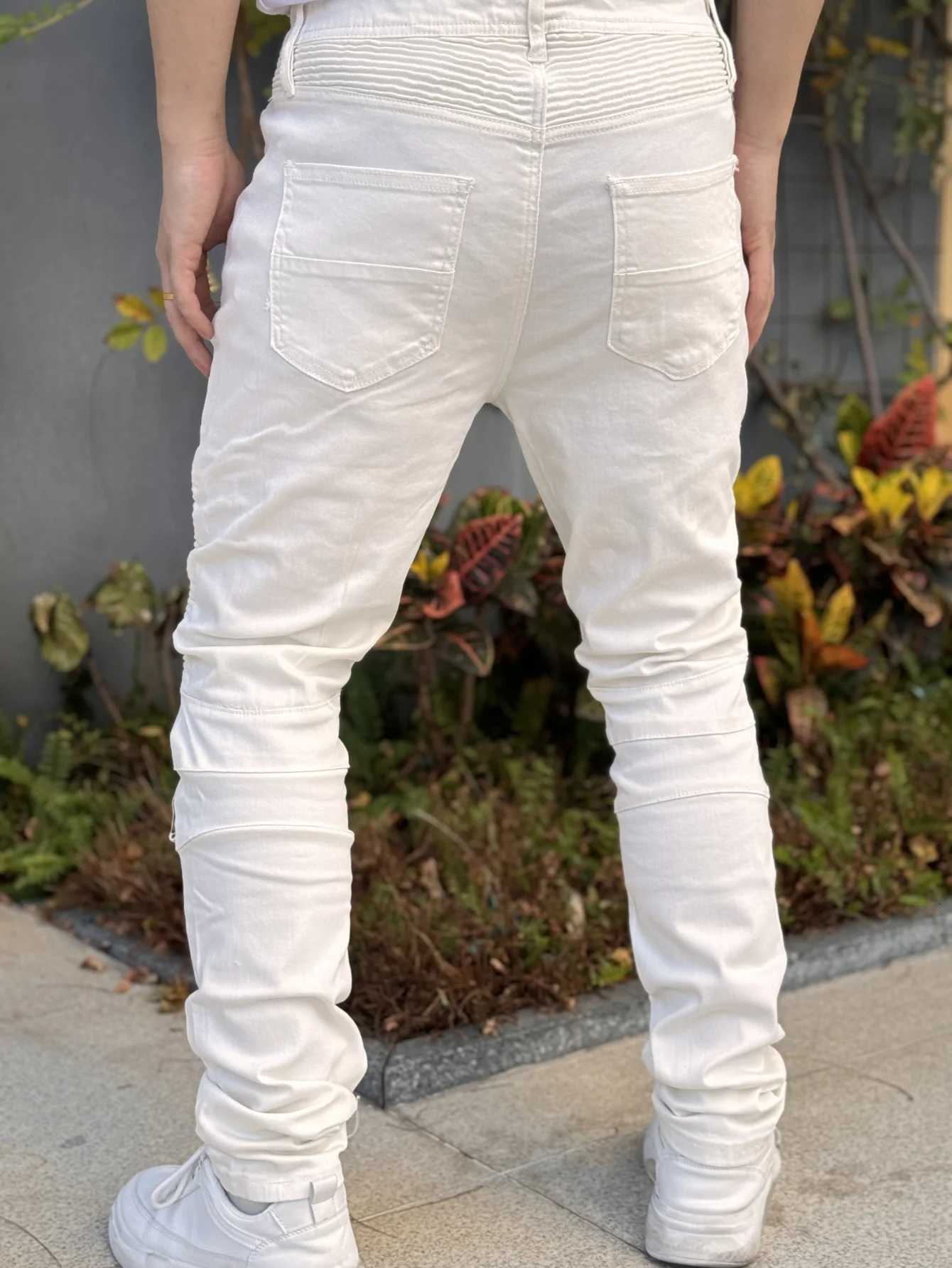 Fashionable Mens Jeans Cool and Stylish Hip Hop Style Casual Pants White Cotton Blend Fabric Breathable and Comfortable X250812