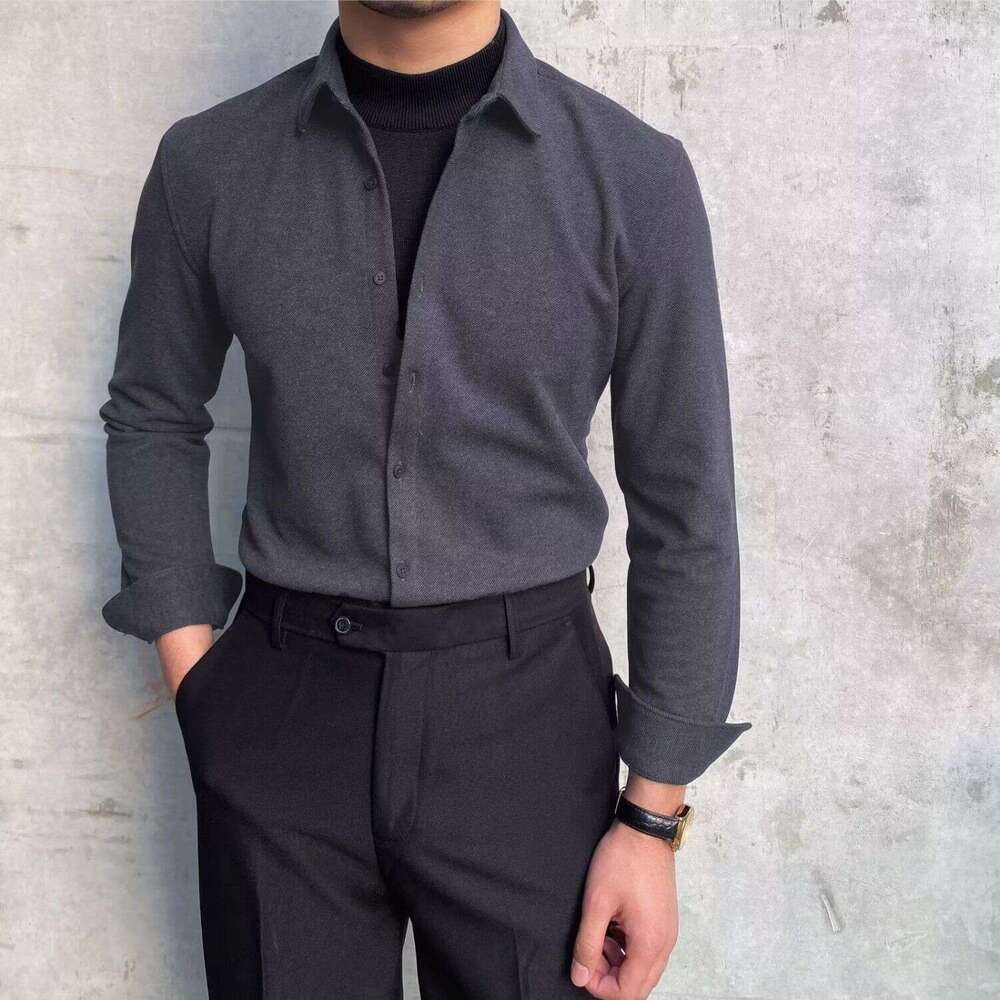 Fake Two-Piece Men's Long Sleeve British Style Patchwork Jacket Spring Autumn Knitted Base Shirt