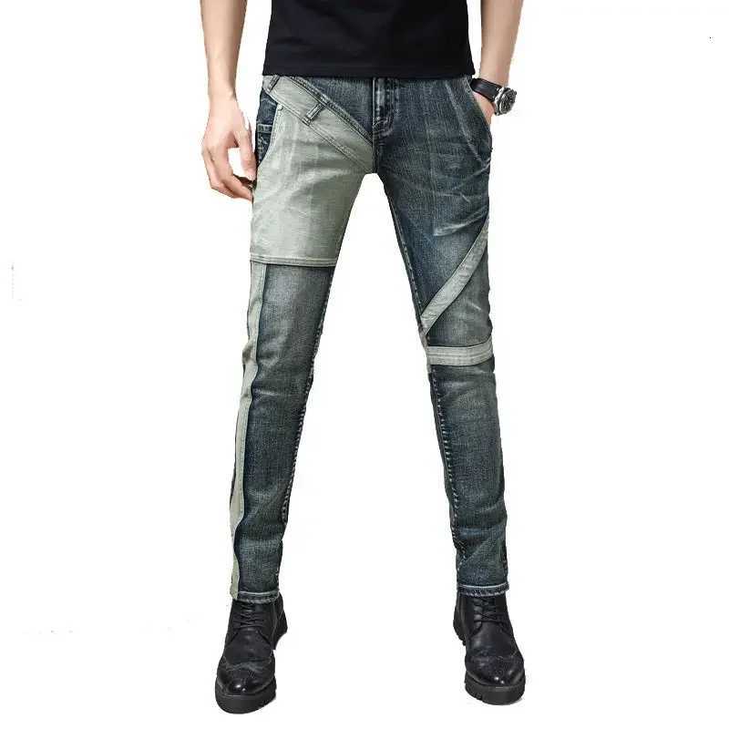 2024 Korean Autumn Buggy Xs Tapered Skinny Slim Fit Jeans for Men Male Cowboy Pants Elastic Trousers Stretch Splicing Tight Pipe X250812