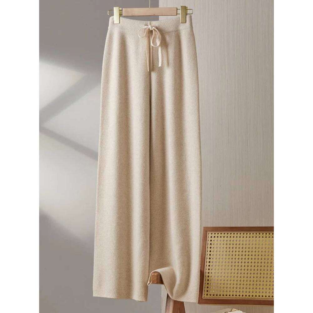 Autumn Winter Simple New Pure Wool Women Straight Pants High Waisted Loose Casual Versatile Knitted Wide Leg Full Length Trouser 20250811