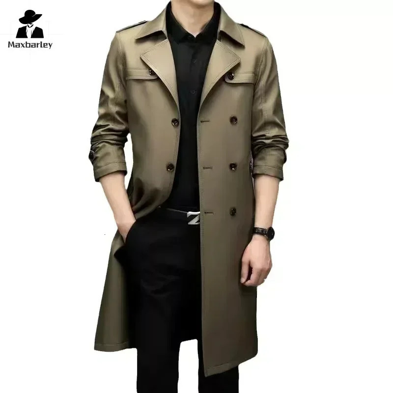 Business Mens Windbreaker Autumn High-quality Khaki Navy Black Double-breasted Trench Coat Fashion Male Clothing 250805