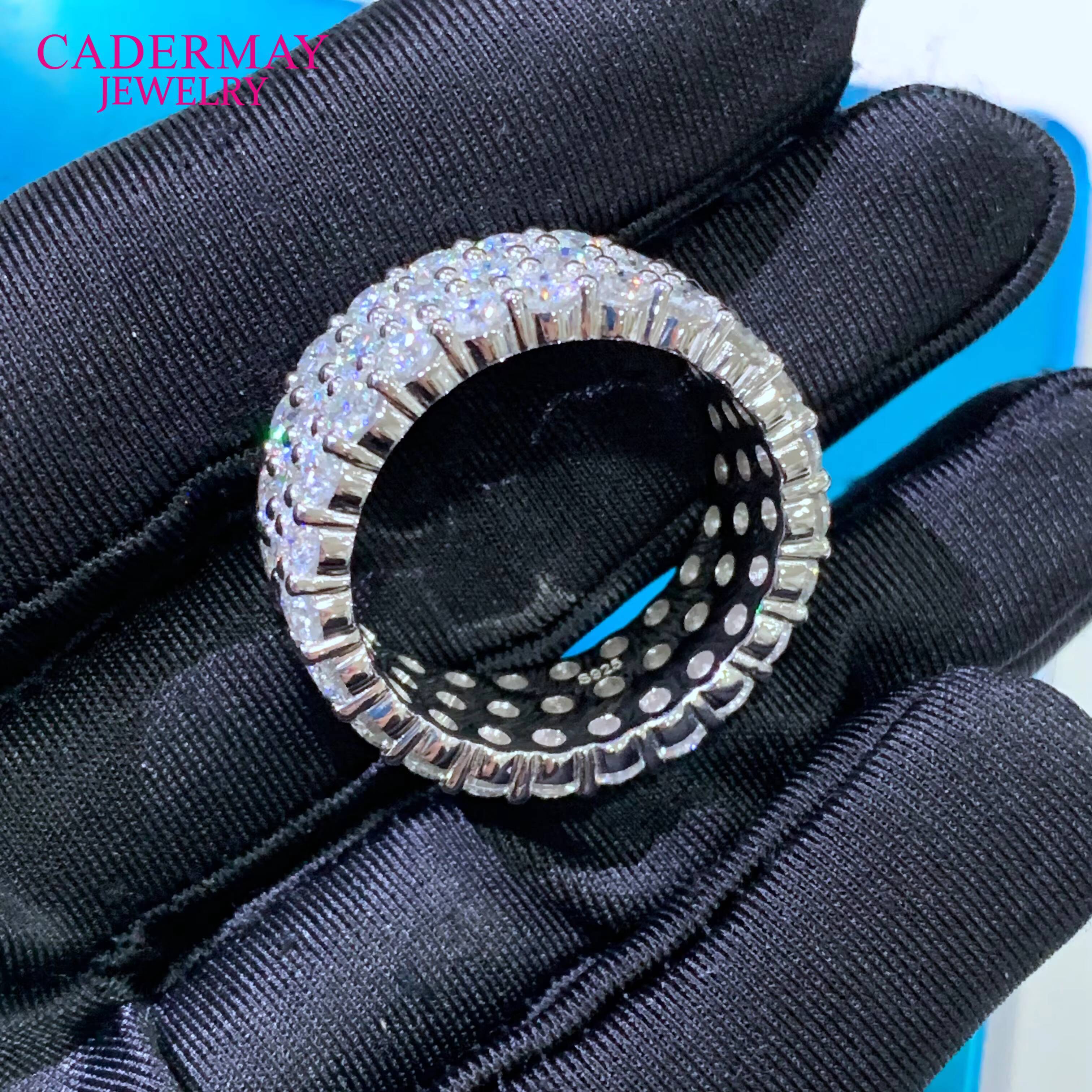 Hiphop Jewelry 3 Rows Moissanite Eternity Band Big Stones Iced Out 925 Sterling Silver Moissanite Engagement Ring Men