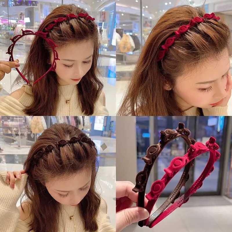 1/2/3 Pcs Flocking Braided Band Simple Broken Hairpin Band Fashionable Girls Face Washing Band X250812
