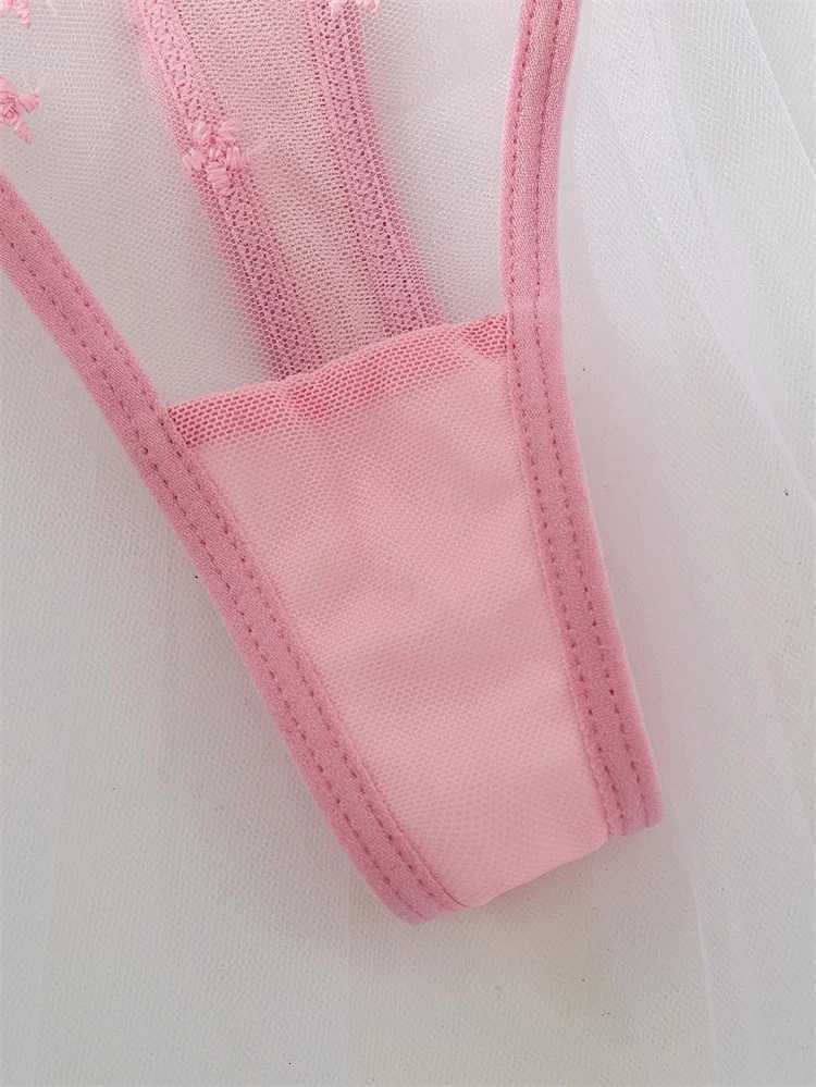 New Sexy Girl Lingerie Floral Embroidery Lingerie Set Pink Fantasy Underwear Ultra Thin Bra Panty Set Translucent Lace LingerieXJ250812