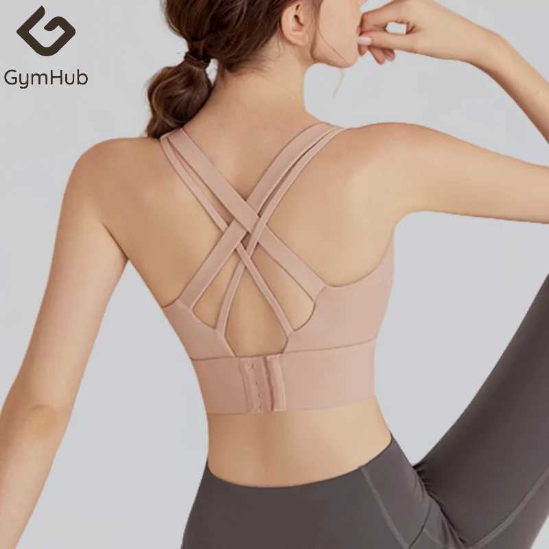 GYMHUB Solid Color Soft Cross Back Women Fitness Bra Tights Vest High Strength Shockproof Gym Sports Top Push Up Z250812