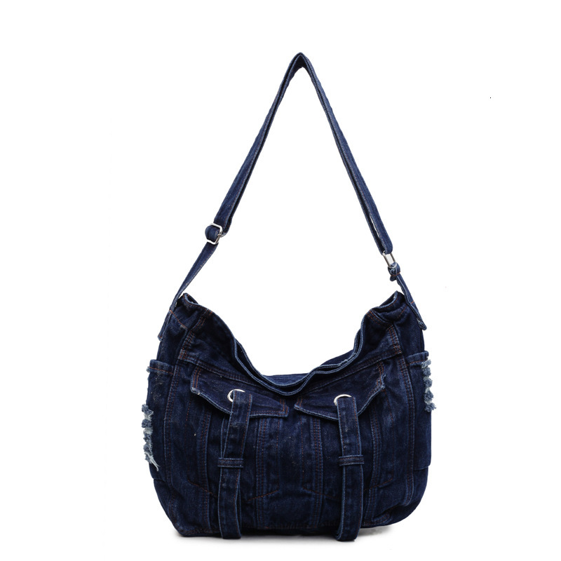 New Washed Denim Large Capacity Fashion Casual Tote College Student Shoulder Bag
