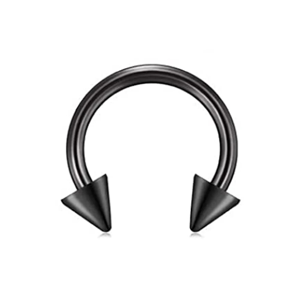 8pcs 16g Horseshoe Ring Circular Barbell Cartilage Hoop Septum Nose Lip Eyebrow Spider Bite Tragus Black Spike Ear Pick Size 250807