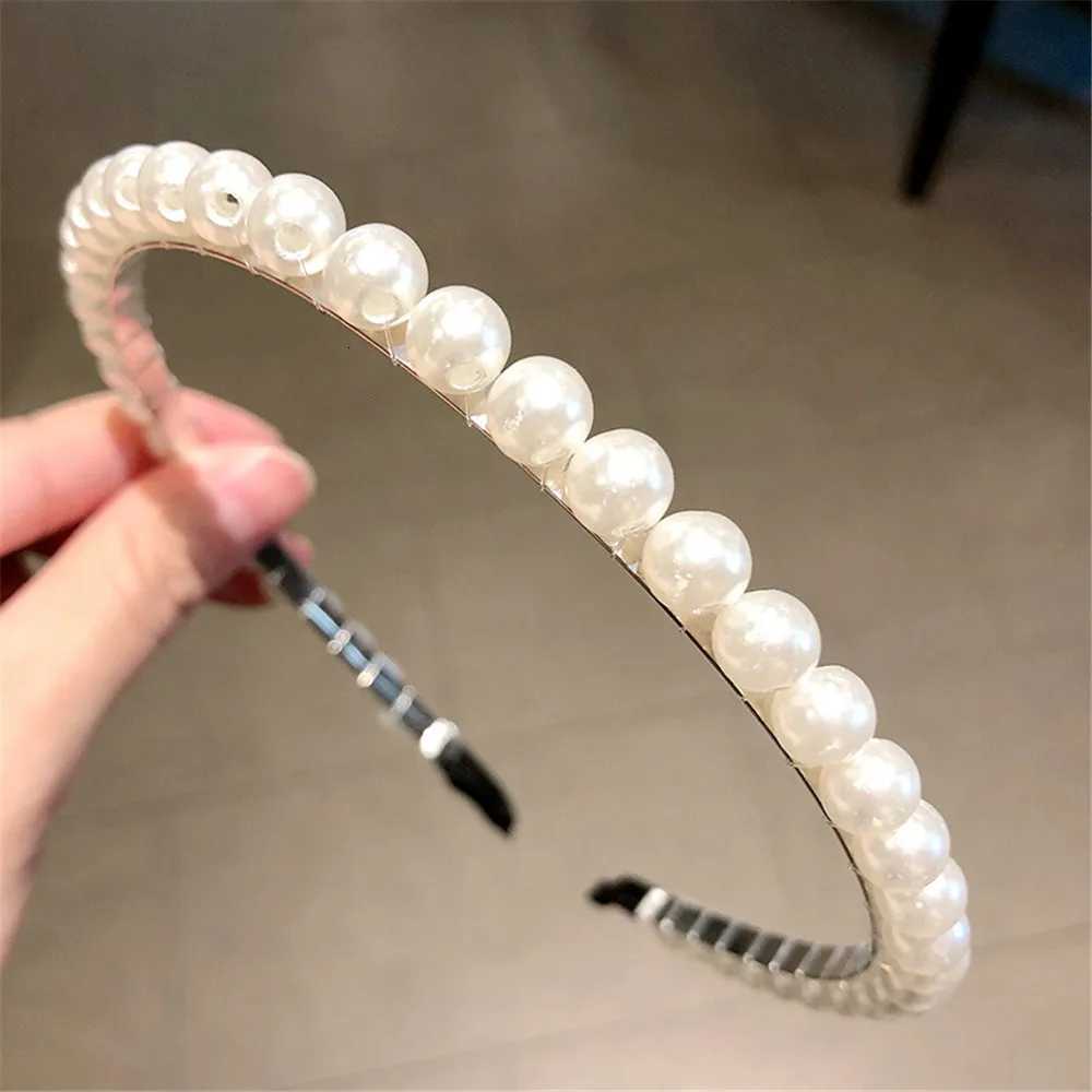 Fashion White Artificial Pearl Hair Hoop Fixed Hair Styling Elastic Hairbands for Girls Makeup Washing Face Band Wear X250812