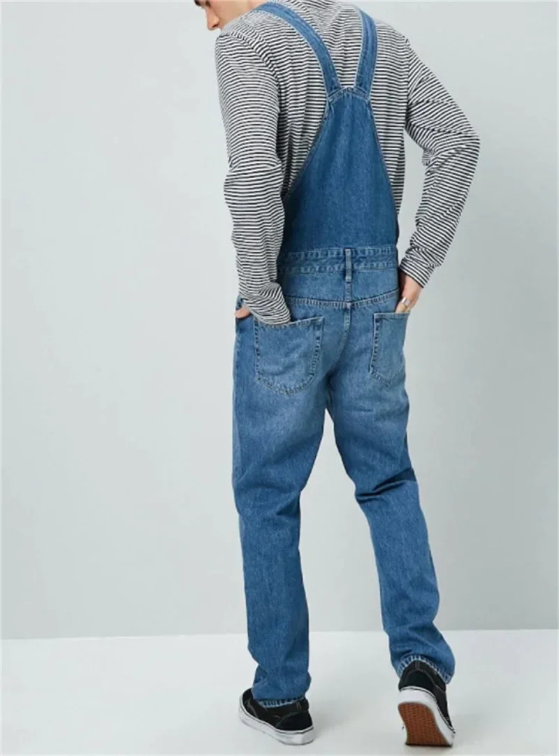 Mens Street Casual Suspenders Pants 2024 Fashion Cool Jumpsuit Youth Straight Jeans Male Splicing Big Pocket Denim Trousers 250729