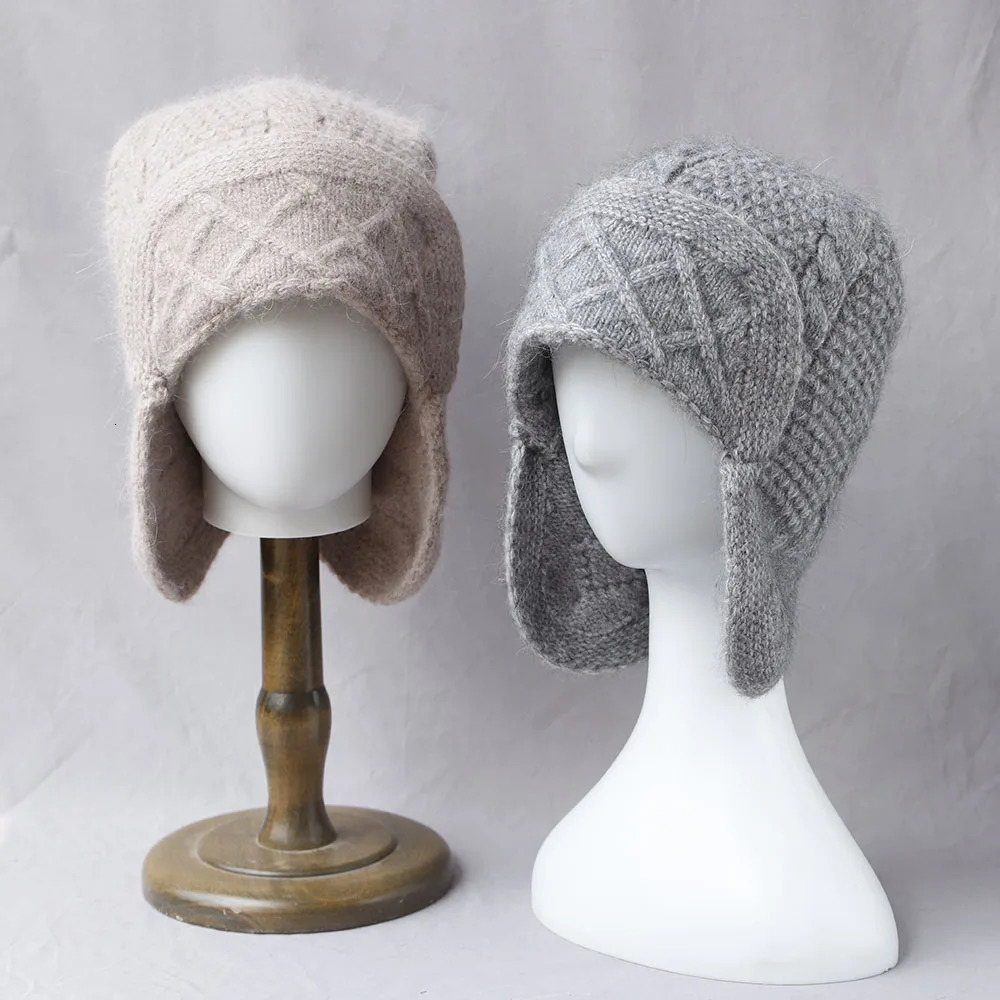100%Wool Knitted Balaclava Hat For Women Winter Hooded Drawstring Skullies Cap Face Neck Protect Soft Warm Cashmere SKi Bonnet 250808