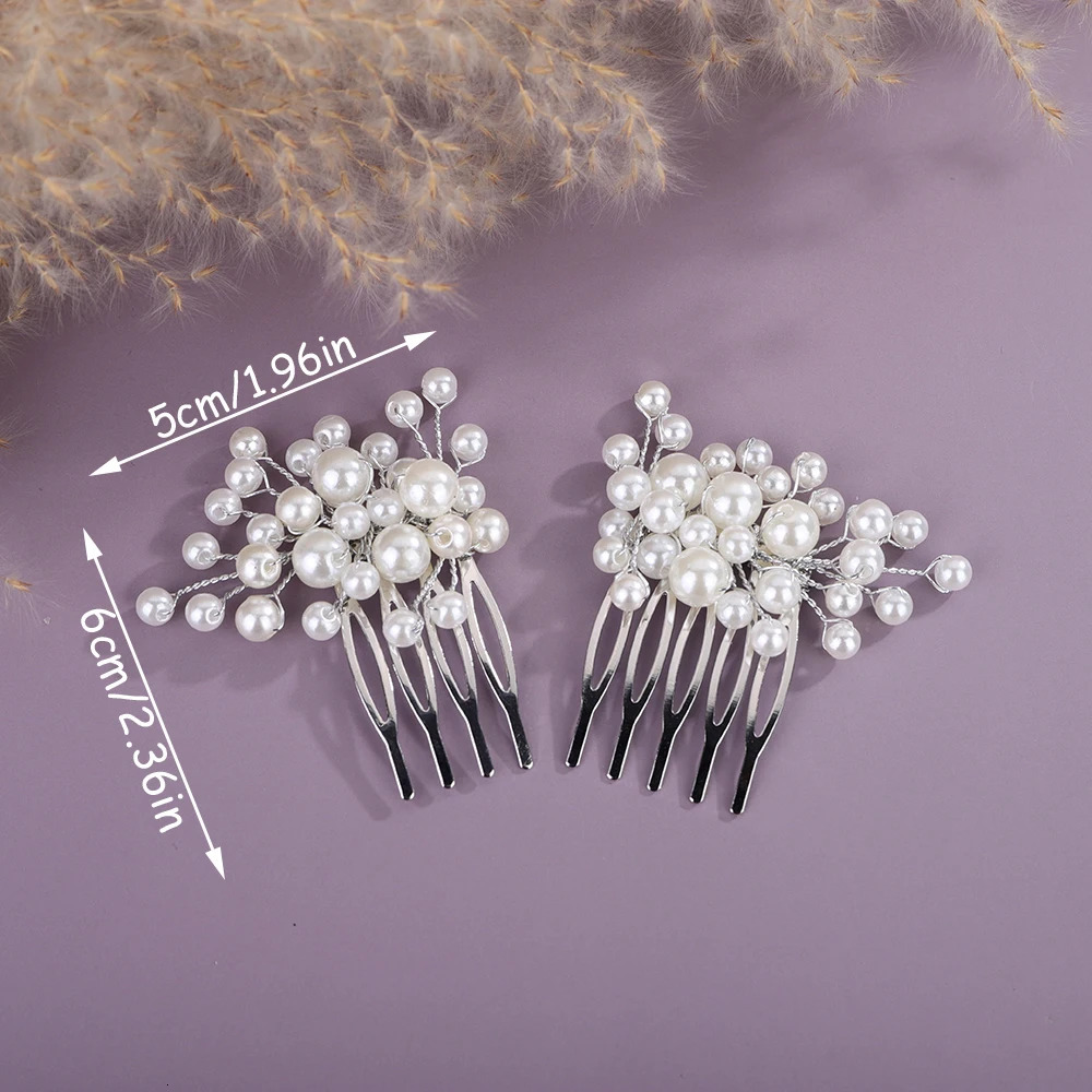 Silver Pearl Bridal Hair Comb for Women Handmade Wedding Headpiece Party Accessories Jewelry 2PCS Gold Bride 250804