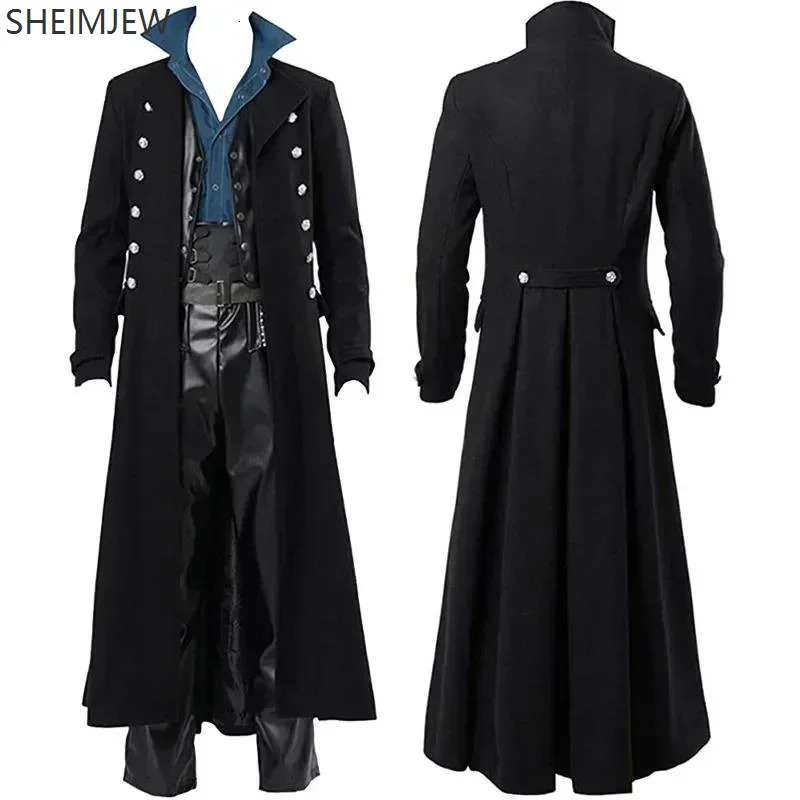 Medieval Mens Pirate Costume Steampunk Vintage Trench Coat Gothic Tuxedo Jacket Victorian Carnival Party Cosplay 250804