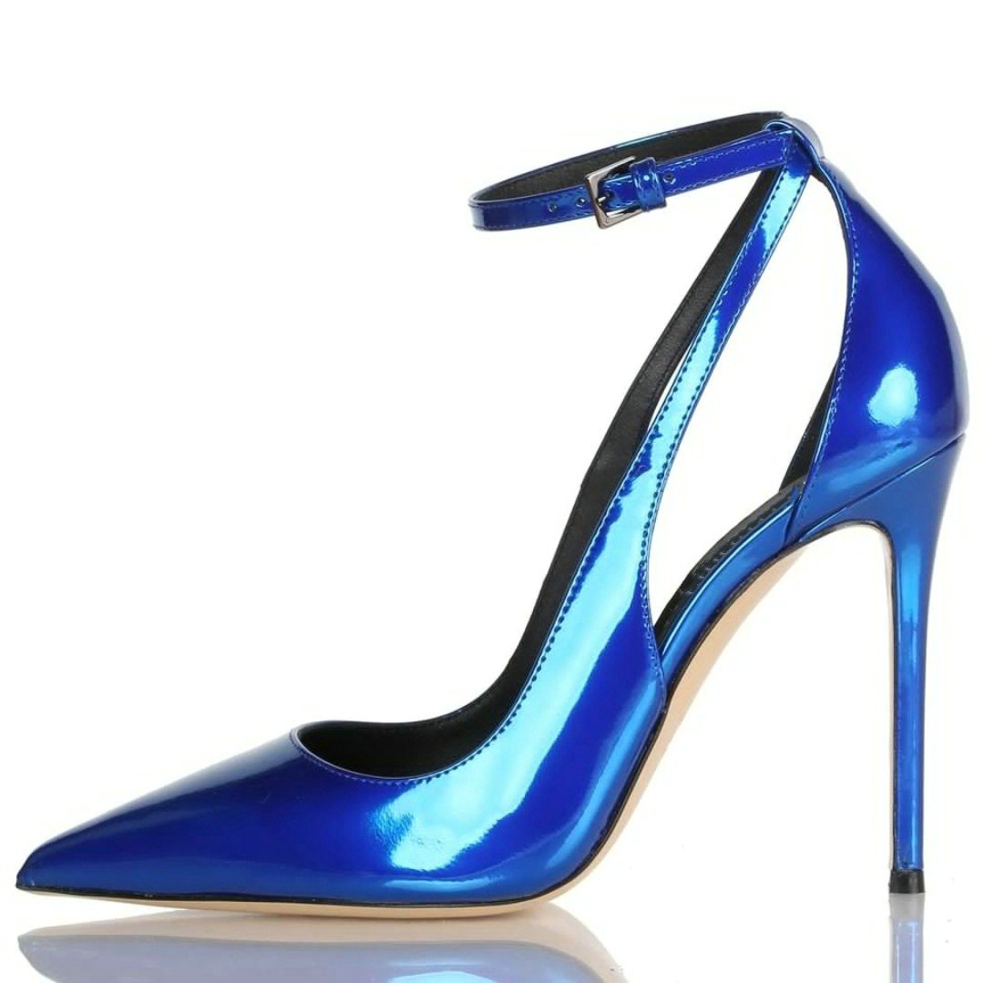 Drag Queen Size 36-47 Stiletto Sandals - 10/12cm Electric Blue Cutout Heels Stage-Grade PU (Performance Ready)