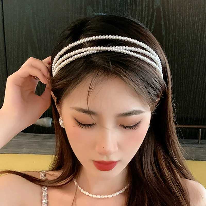 Three Layer White Pearl Bands for Wen Handmade Wave Simple Hairbands Elegant Fashion Crown Retro Hoop Dress X250812