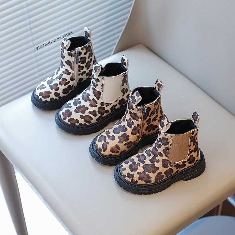 Childrens Short Boots Leopard Print Chelsea Boots 2025 New Autumn Trend Runway Baby Platform Chimney Shoes for Girls I08025 XJ250812