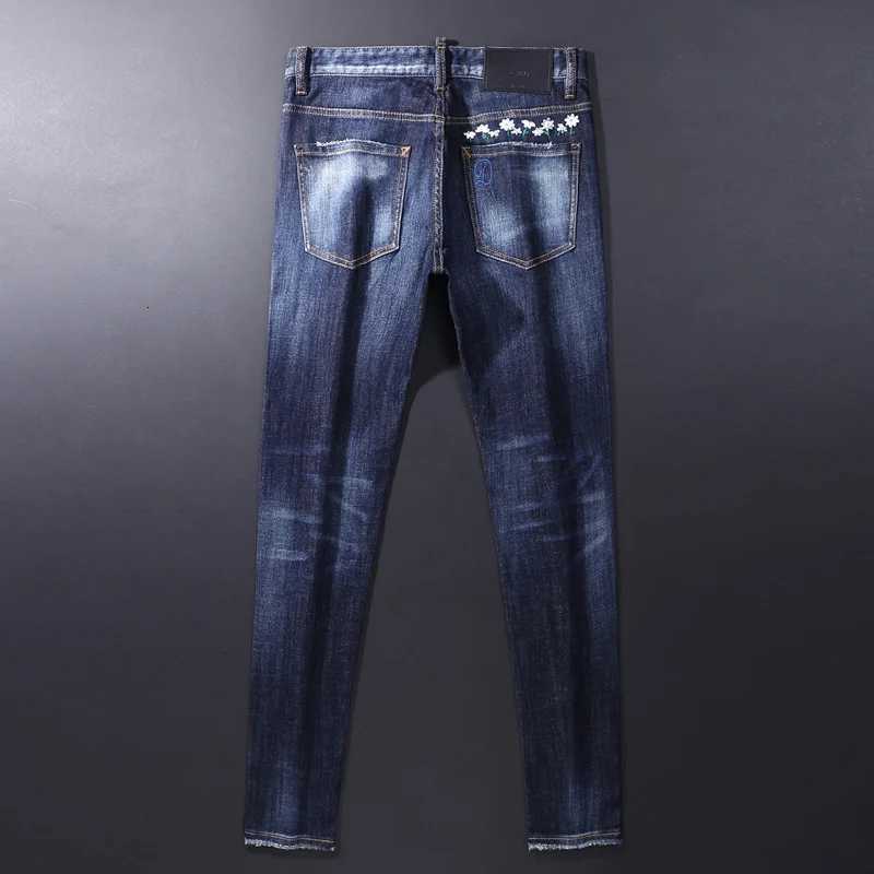 High Street Mens Split Style Jeans High-Quality Retro Blue Elastic Tight Jeans Mens Embroidery Designer Hip-Hop Brand Pants X250812