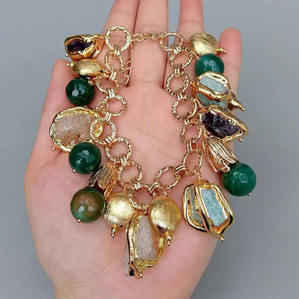 YYGEM Citrine Amethyst ite Rough Raw Charm Bracelet Natural Multi Gemstone Bracelet Jewelry Gift 250807