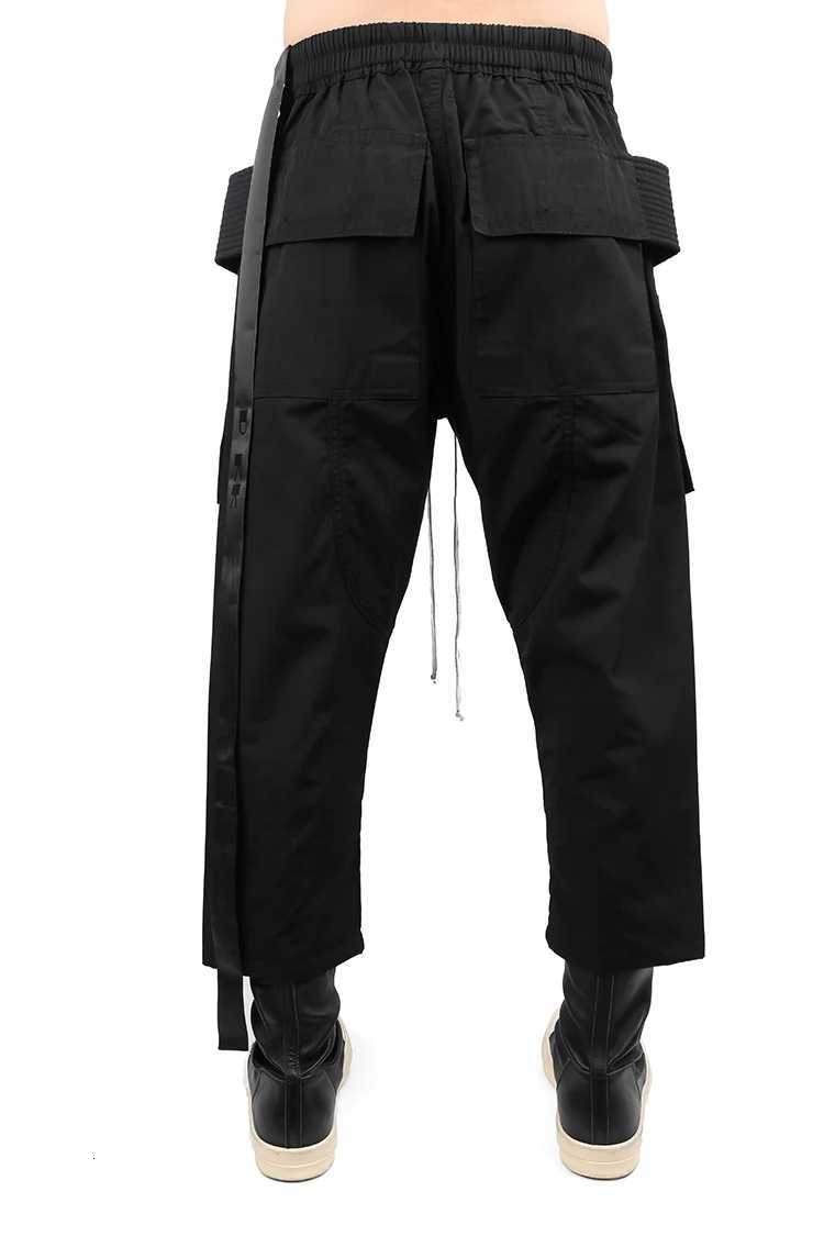 Dark RO Cotton High Street Capri Shorts Mens Double Ring Cargo Work Pants Thin Drift with Multiple Pockets Capri Pants Vintage X250812