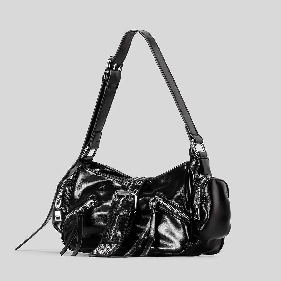 Fashion Rivet Multi-Zipper Underarm Designer Pu Leather Shouder Crossbody Bags Trend Punk Motorcycle Bag 2025