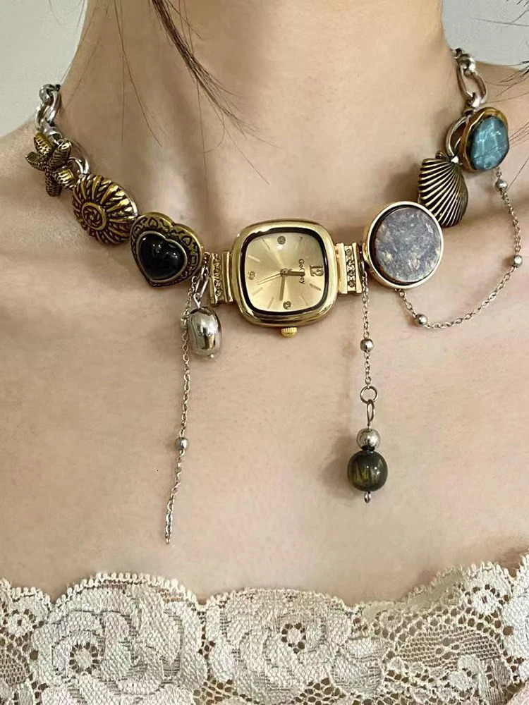 Stylish Punk Watch Necklace for women Retro elegant trend choker Exaggerated party jewelry accessories 250807