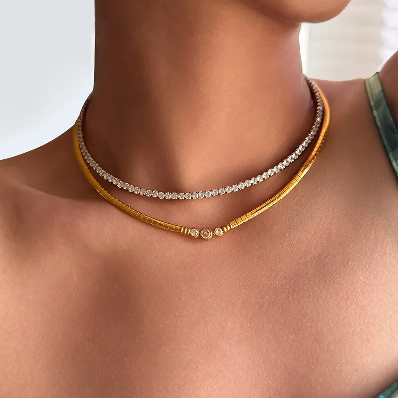 Cz stone collar choker necklaces stainless steel necklaces for women vintage dainty stainless steel jewelry non tarnish 250807