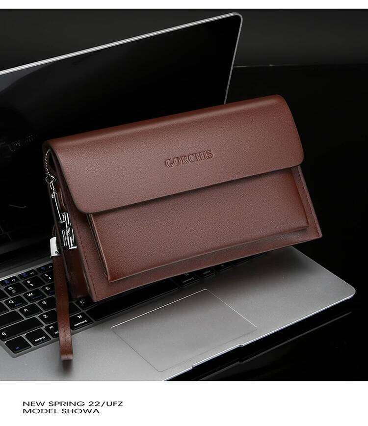 Solid color men's business handbag large capacity wallet card designer bag High quality clutch sacoches hommes