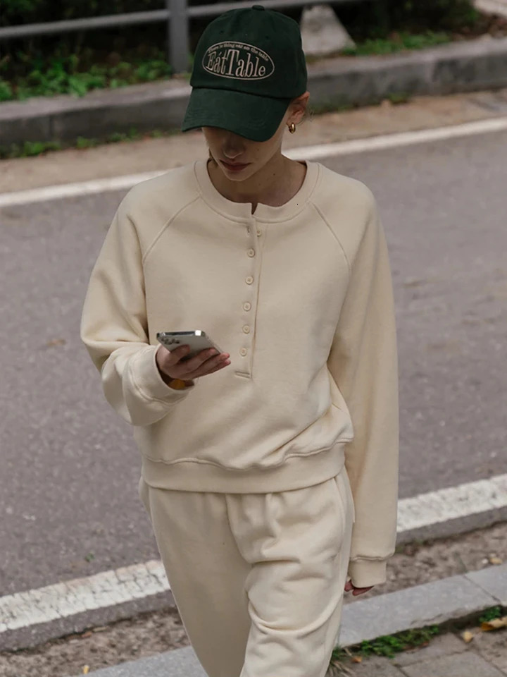 Womens Casual Cotton Fleece Two-Piece Set Long Sleeve Hoodie And Sweatpants Jogger Tracksuit Comfortable Trousers Outfit 250805